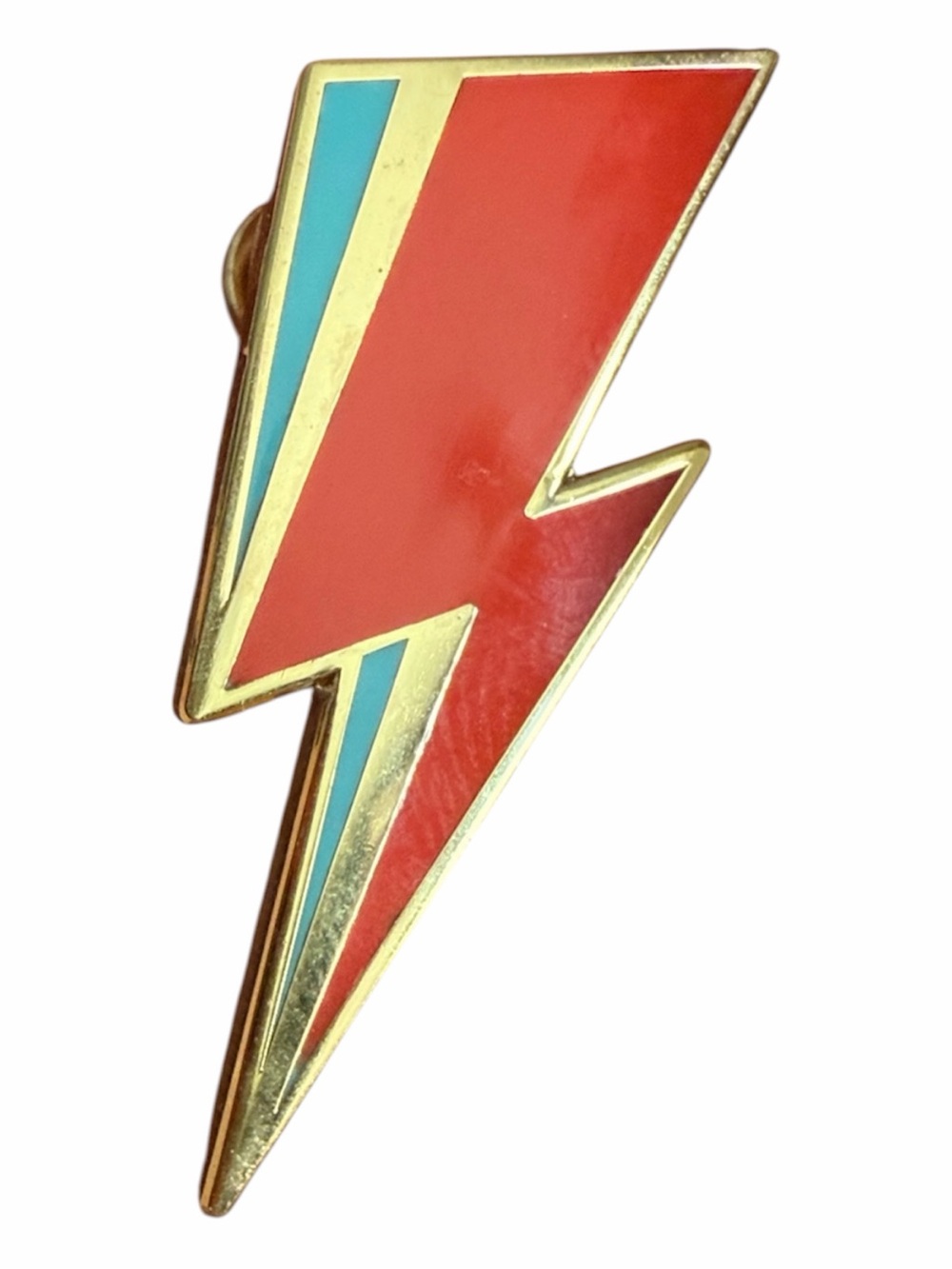 David Bowie Lightning Bolt Enamel Pin in Red & Teal Ziggy Stardust
